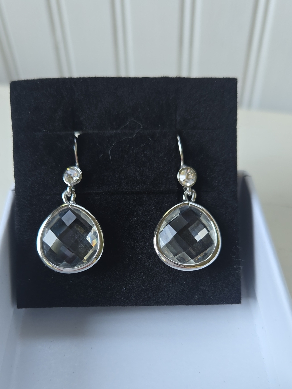Silver-Tone Clear Crystal Drop Earrings - Elegant Women's Jewelry